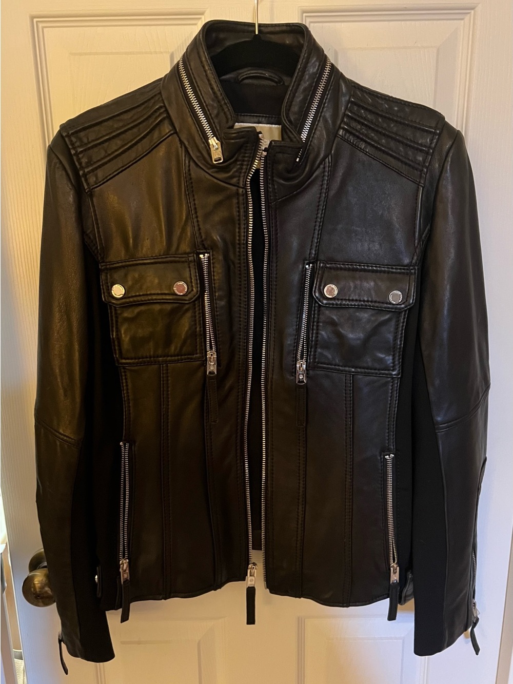 Women's XL Michael Kors Black Leather Zip-Front Jacket